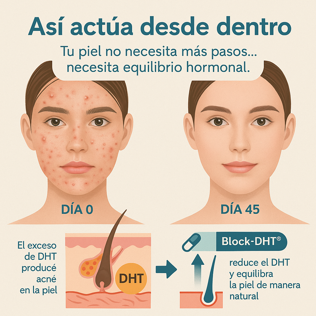 Block-DHT®: Adios al acné hormonal y recupera la seguridad que mereces.