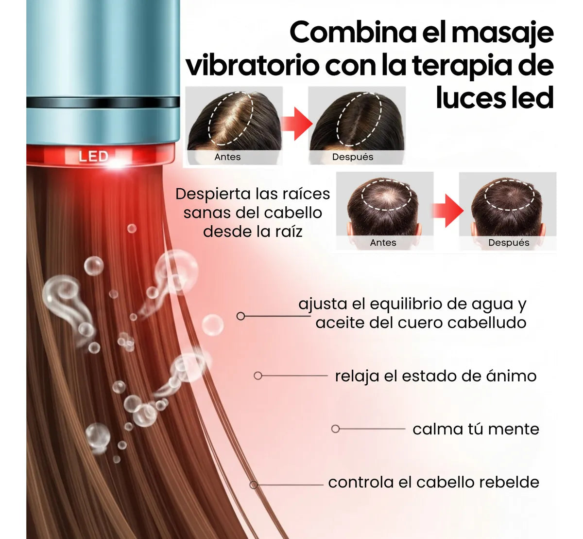 Cepillo Capilar Anticaída Led - Masaje de Vibración y Vapor