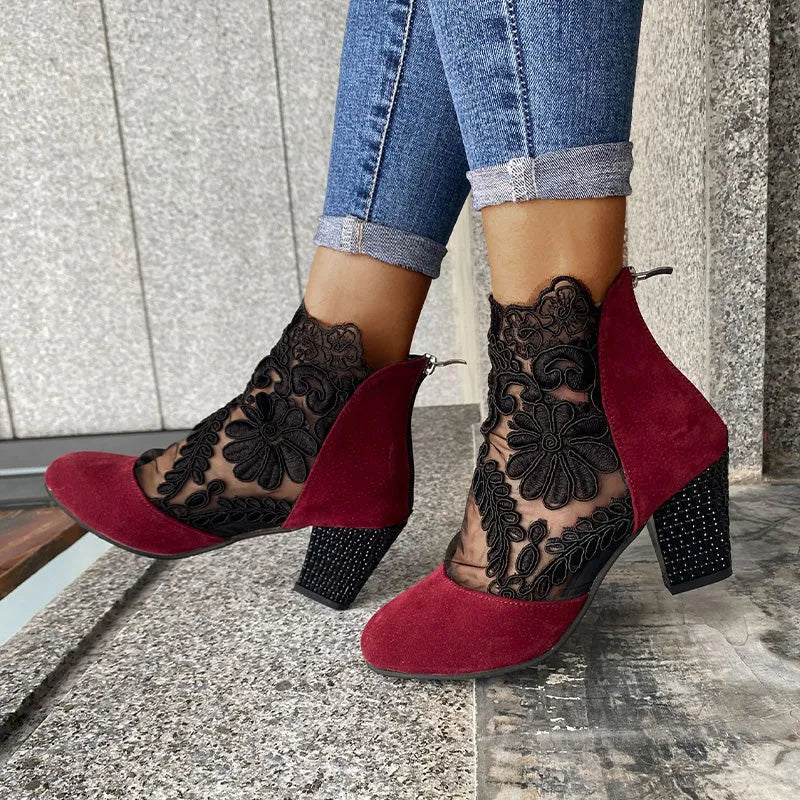 Zapatos de tacón alto con encaje elegantes para mujer