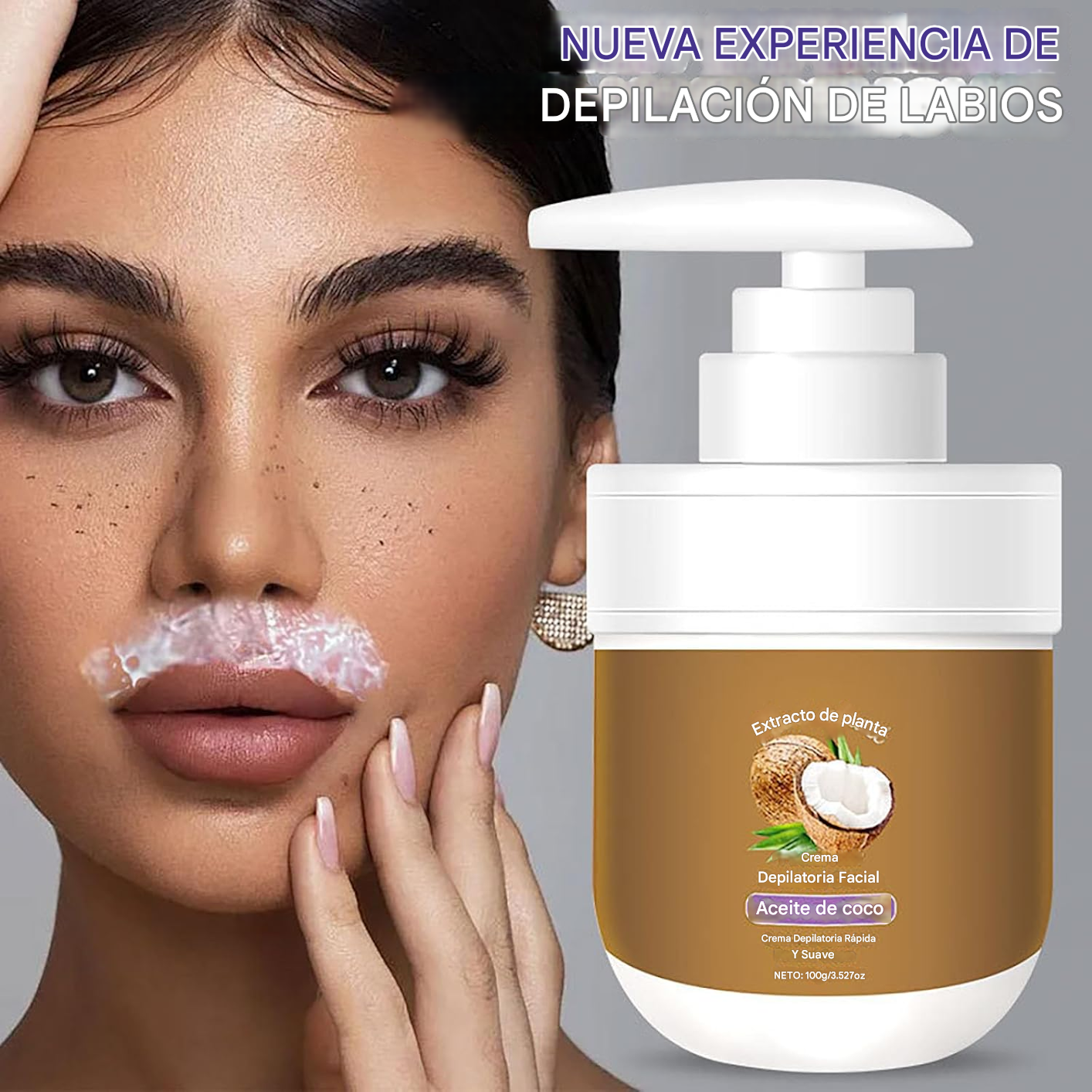 CocoSoft™ 🌴crema depilatoria – Elimina el bozo y vello facial en 8 minutos sin irritar tu piel