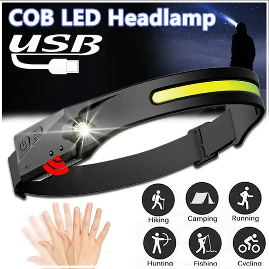 Linterna frontal LED 230° con sensor (Equipada con todo lo mostrado, 100% original)